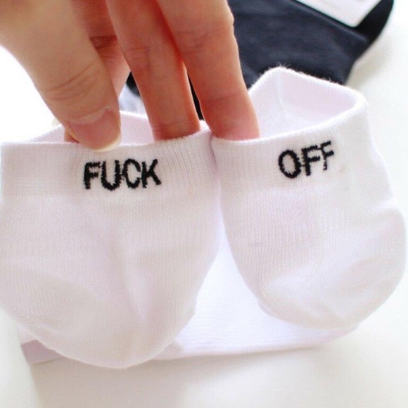 1 Pair Fuck Off White Ankle Socks - Picture 2 of 6